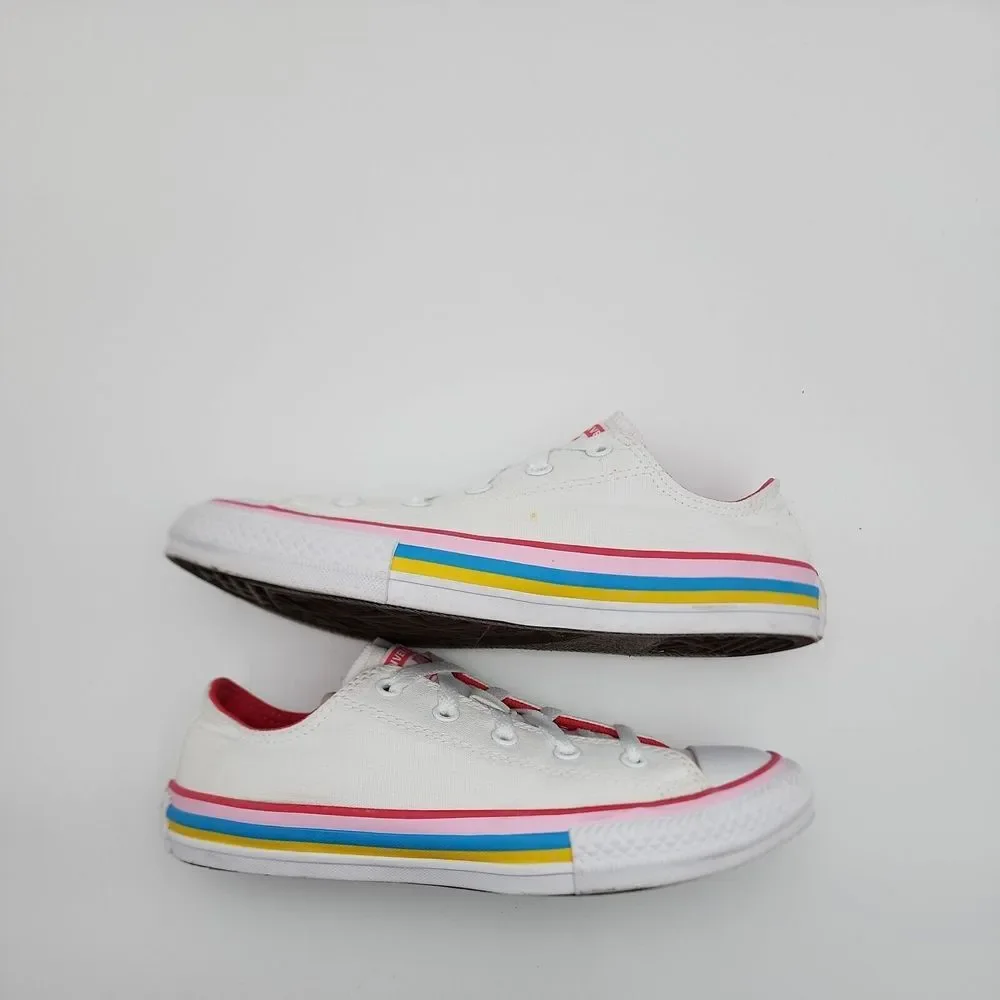 Converse Chuck Taylor All Star Ox Junior Girls Size 3.5 White Pink Sneaker Shoes